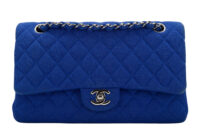 0662. Chanel Medium Classic Blue Fabric Flap bag, Silver Hardware1