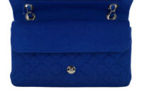 0662. Chanel Medium Classic Blue Fabric Flap bag, Silver Hardware10