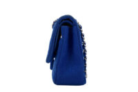 0662. Chanel Medium Classic Blue Fabric Flap bag, Silver Hardware4