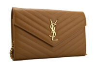 0663. Yves Saint Laurent Enveope Wallet on Chain (WOC) Brown Leather2