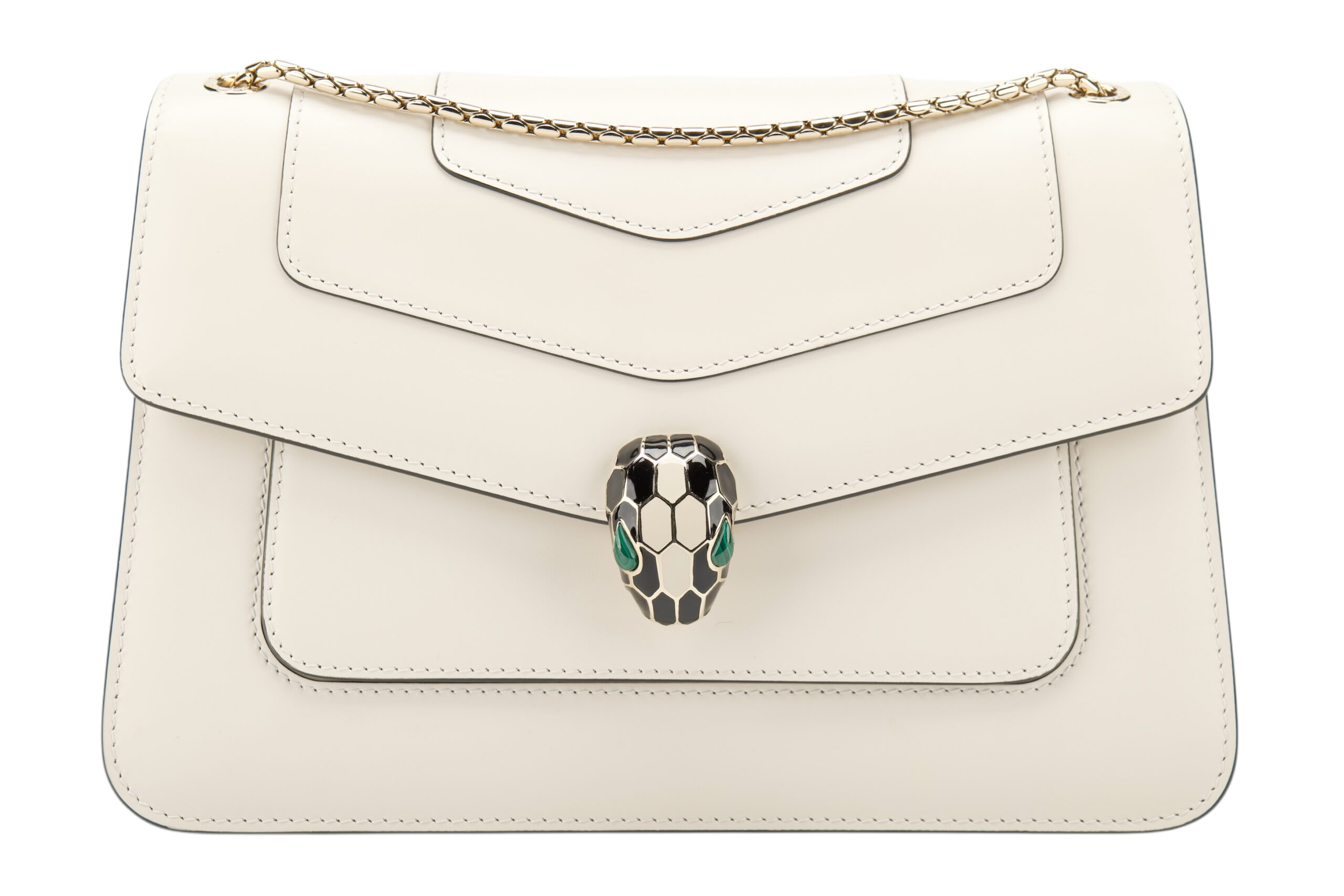 0667. Bvlgari Serpenti Forever Chain Handbag Off-white Leather, Silver Hardware1