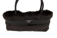 0678. Prada Mini Black Goatfur Ribbon Handbag, Silver Hardware10
