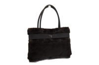 0678. Prada Mini Black Goatfur Ribbon Handbag, Silver Hardware2