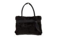 0678. Prada Mini Black Goatfur Ribbon Handbag, Silver Hardware3