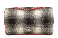 0685. Chanel Medium Single Flap Bag, Black Plaid Tweed, Silver hardware1