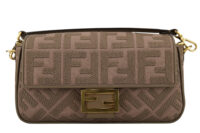 0695. Fendi Baguette Grey FF Zucca Canvas Shoulder Bag, Gold hardware1