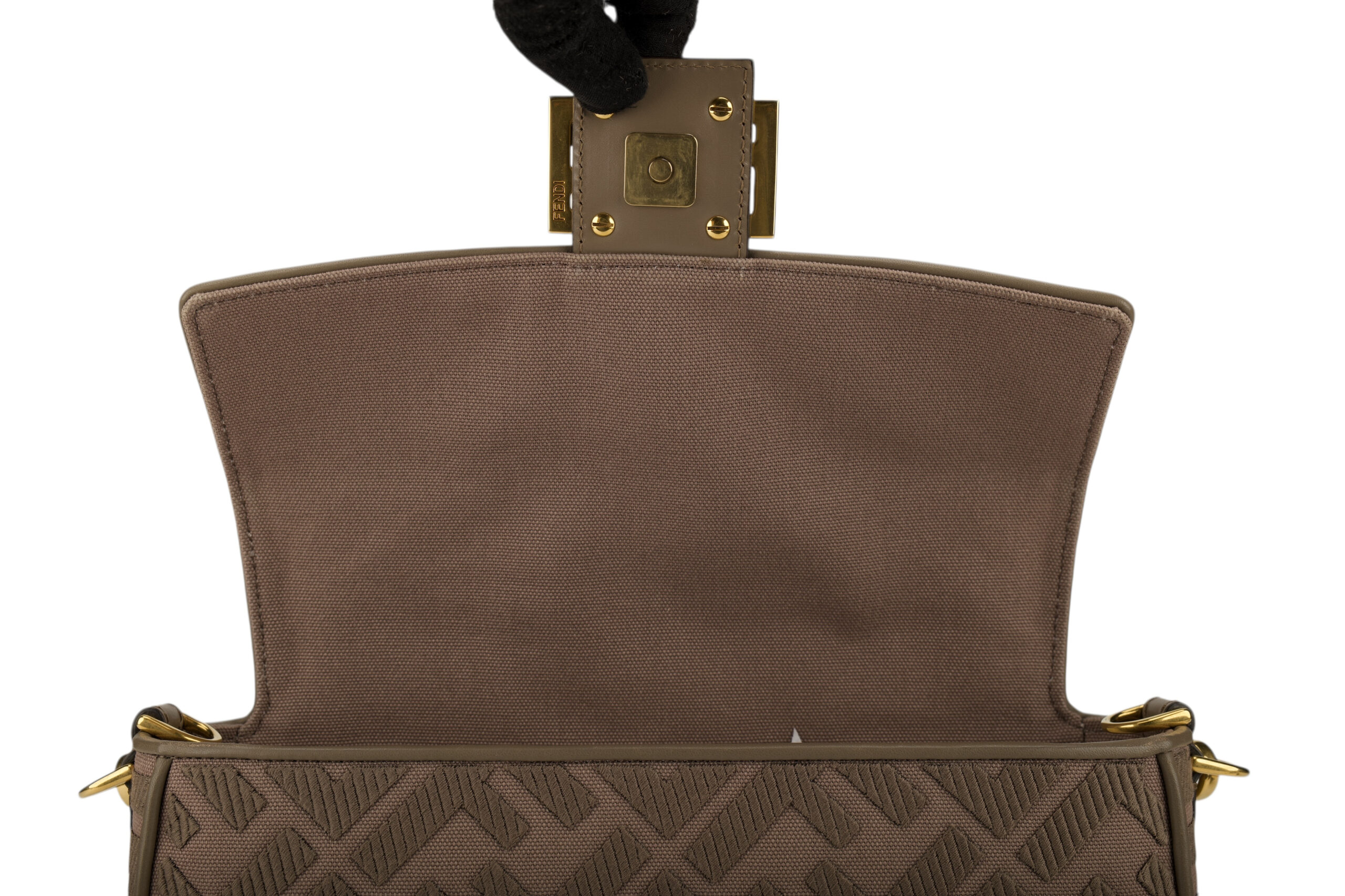 0695. Fendi Baguette Grey FF Zucca Canvas Shoulder Bag, Gold hardware11