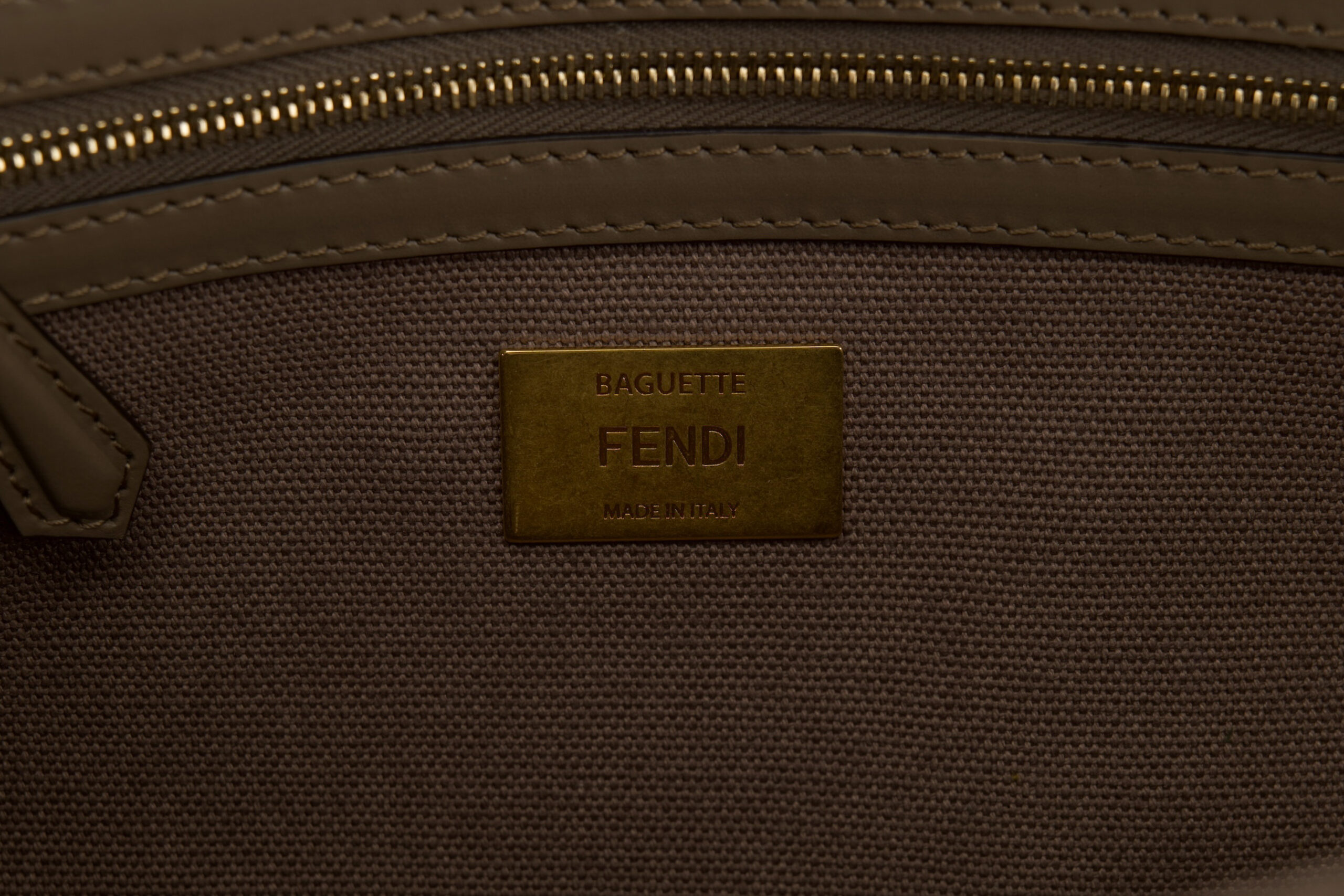 0695. Fendi Baguette Grey FF Zucca Canvas Shoulder Bag, Gold hardware13