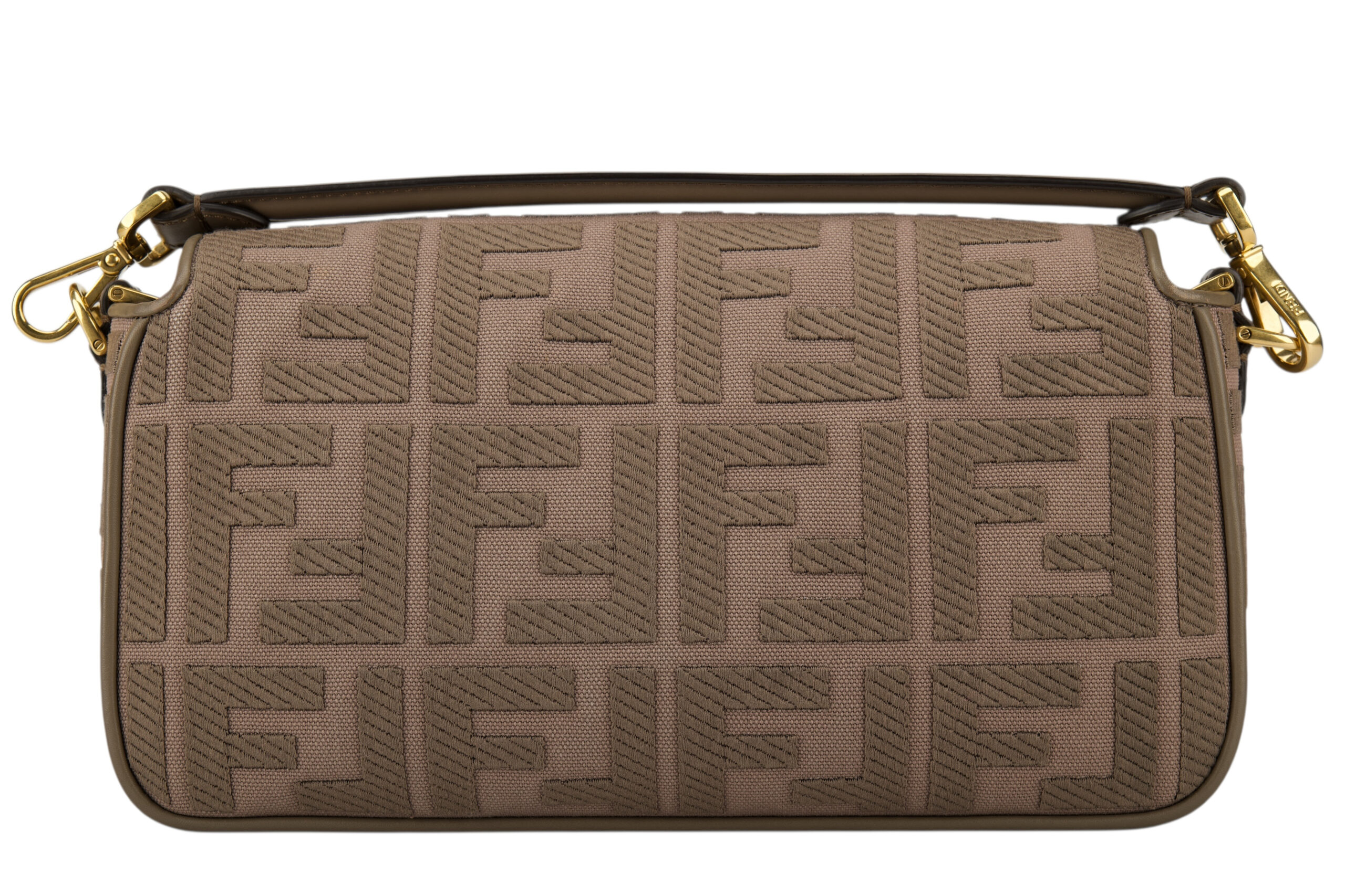 0695. Fendi Baguette Grey FF Zucca Canvas Shoulder Bag, Gold hardware5