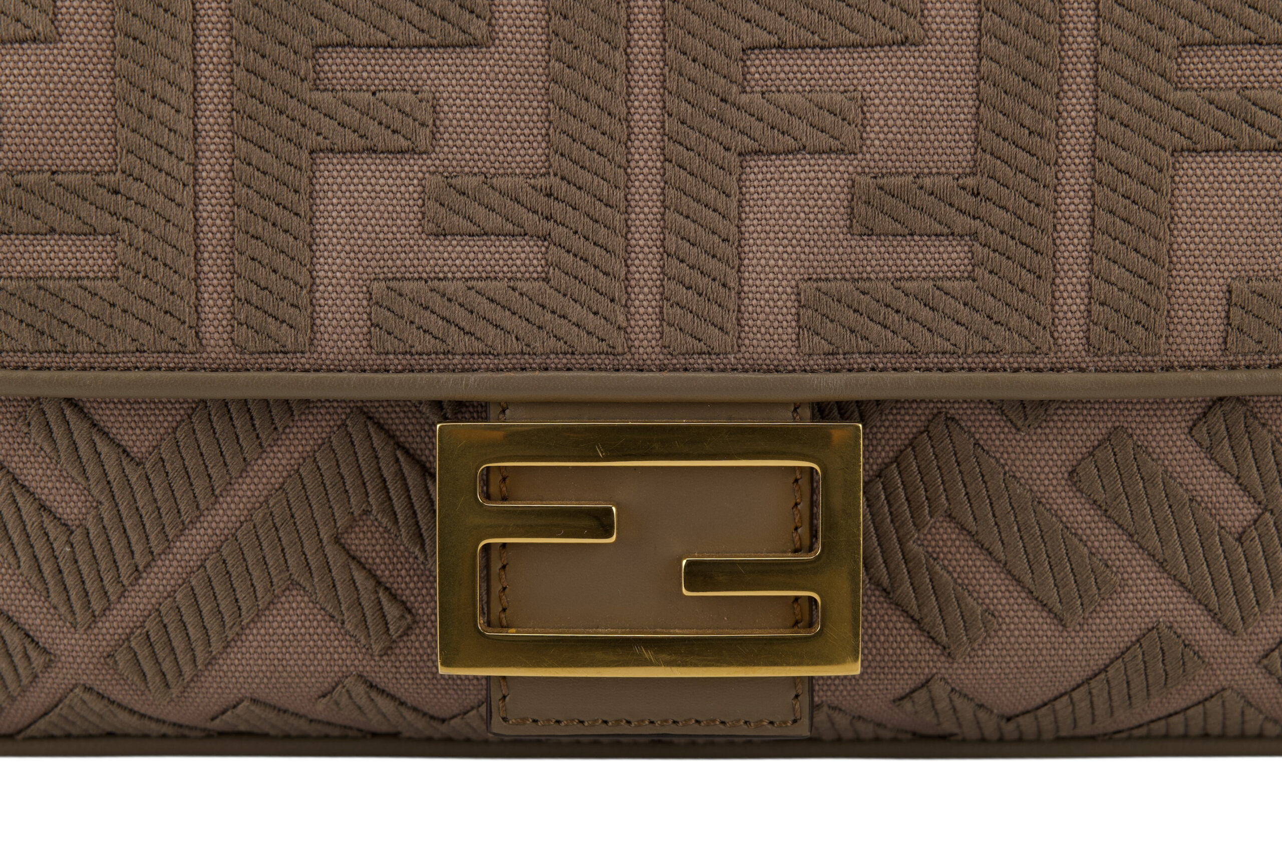 0695. Fendi Baguette Grey FF Zucca Canvas Shoulder Bag, Gold hardware7