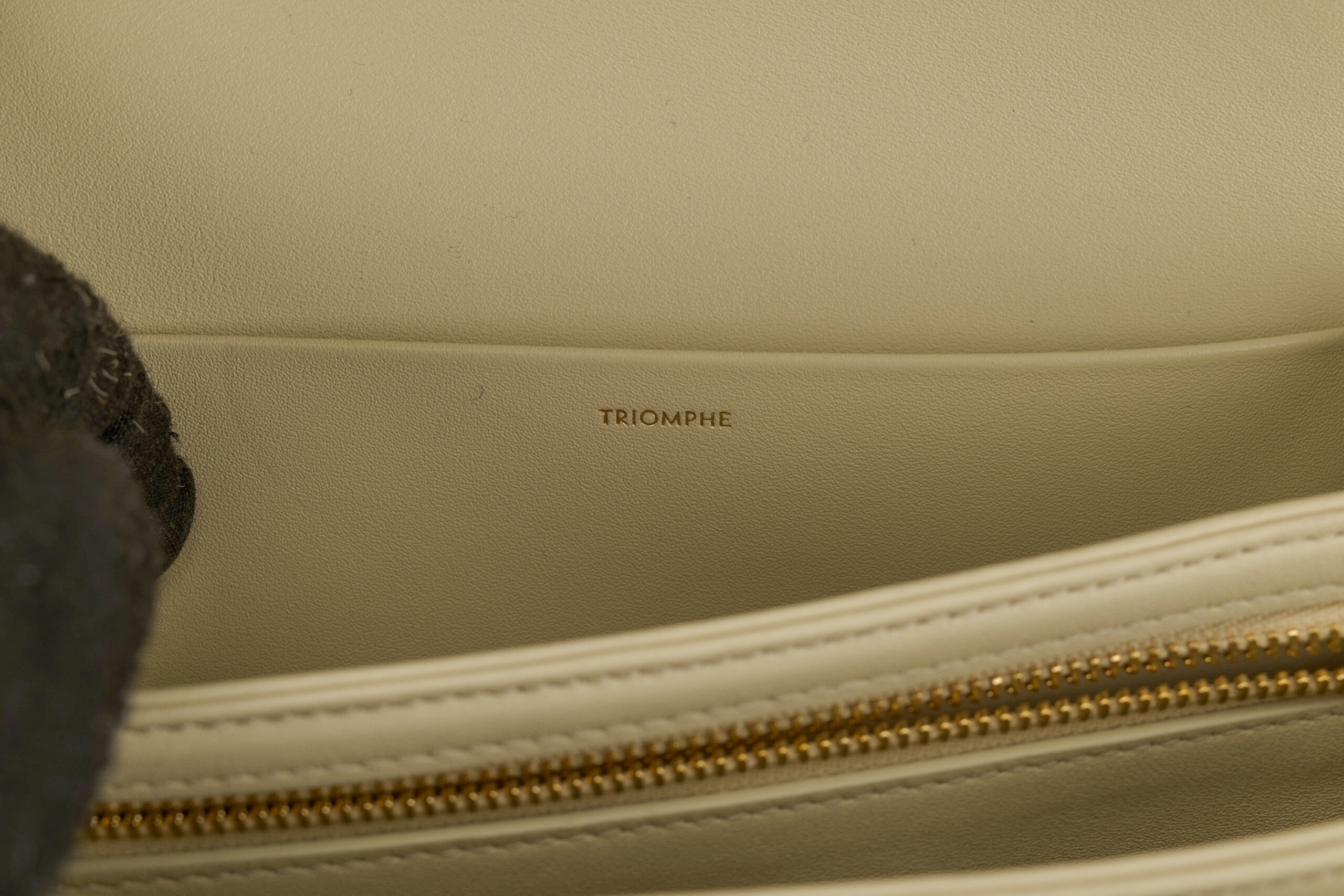 0696. Celine Triomphe Limestone Beige Calfskin Leather Shoulder Bag Gold hardware11
