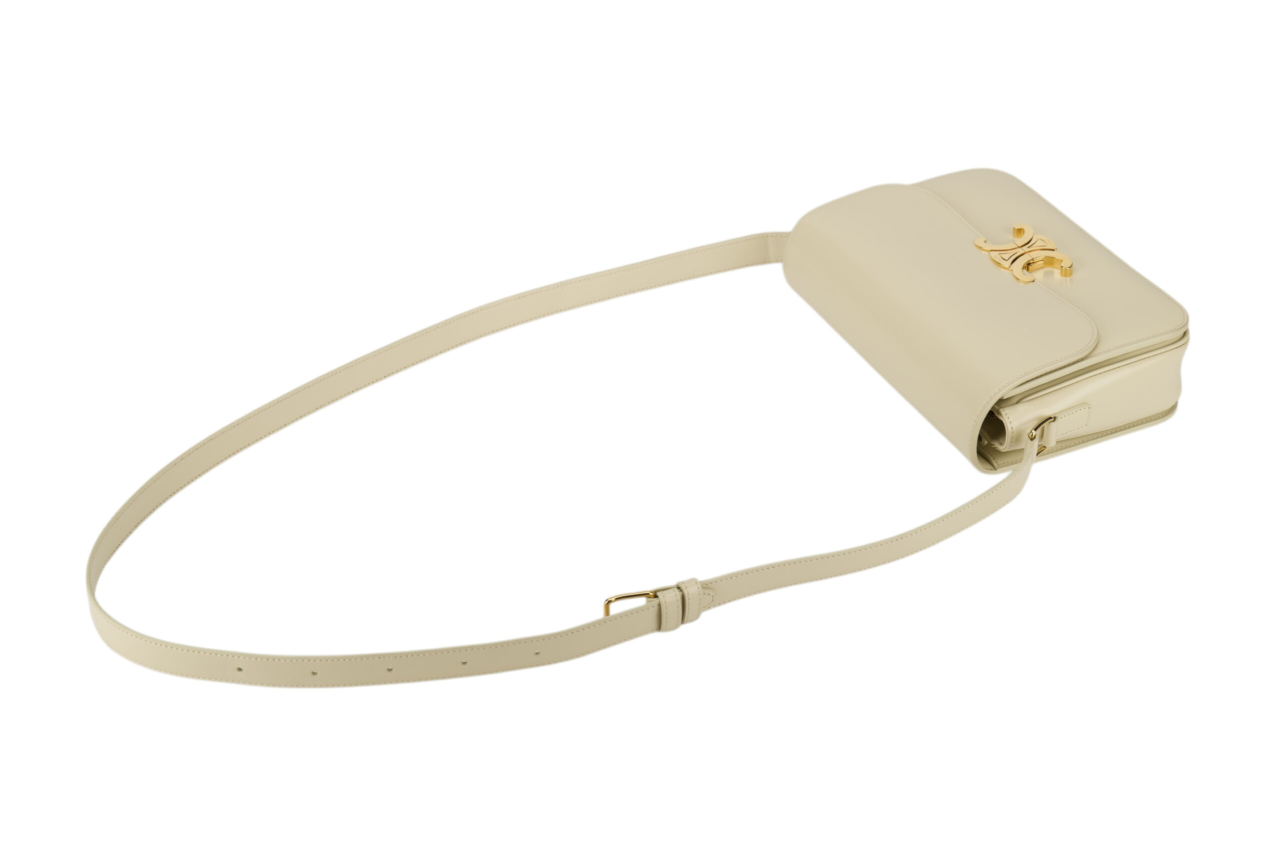 0696. Celine Triomphe Limestone Beige Calfskin Leather Shoulder Bag Gold hardware16
