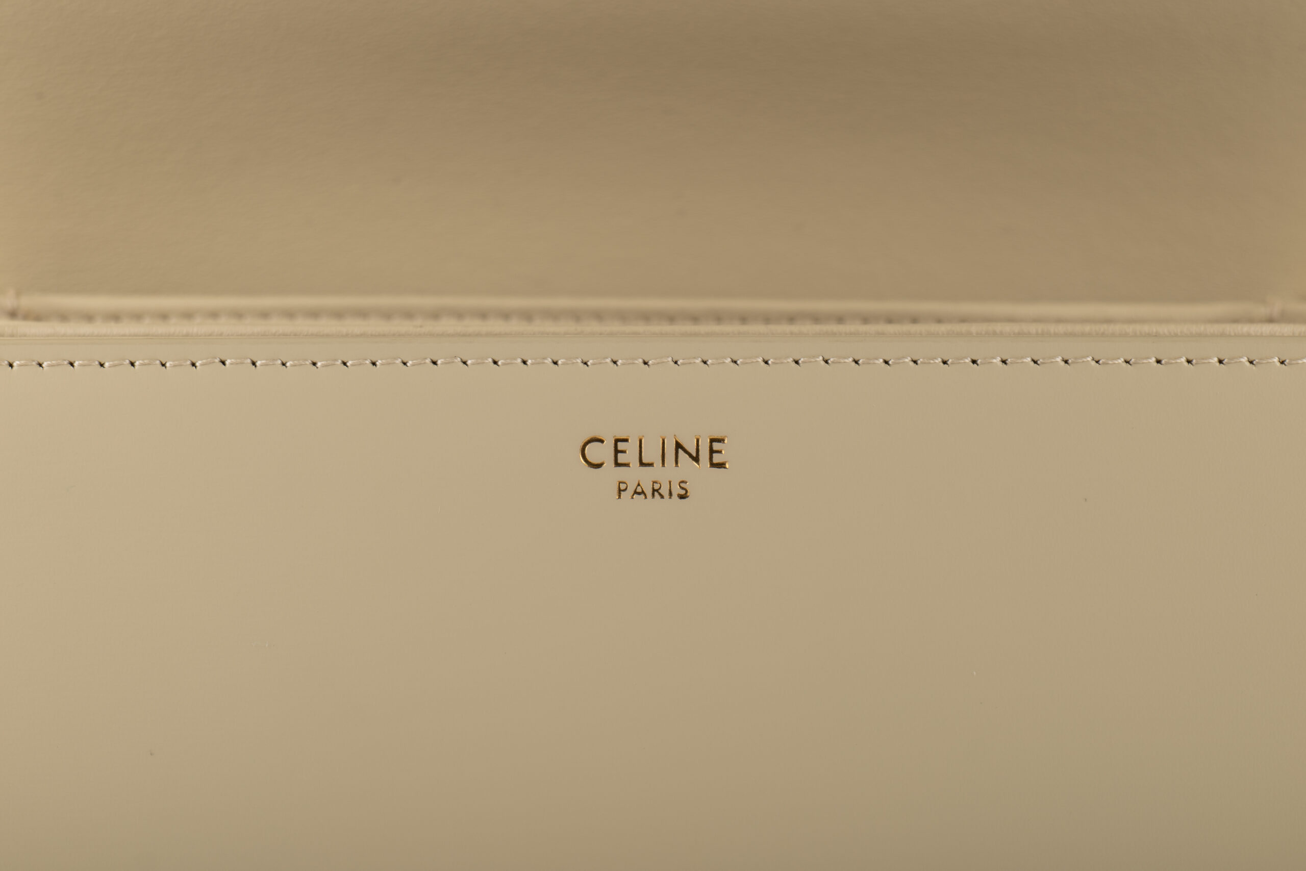 0696. Celine Triomphe Limestone Beige Calfskin Leather Shoulder Bag Gold hardware18