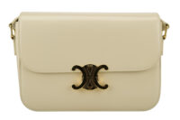 0696. Celine Triomphe Limestone Beige Calfskin Leather Shoulder Bag Gold hardware2