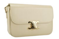 0696. Celine Triomphe Limestone Beige Calfskin Leather Shoulder Bag Gold hardware3