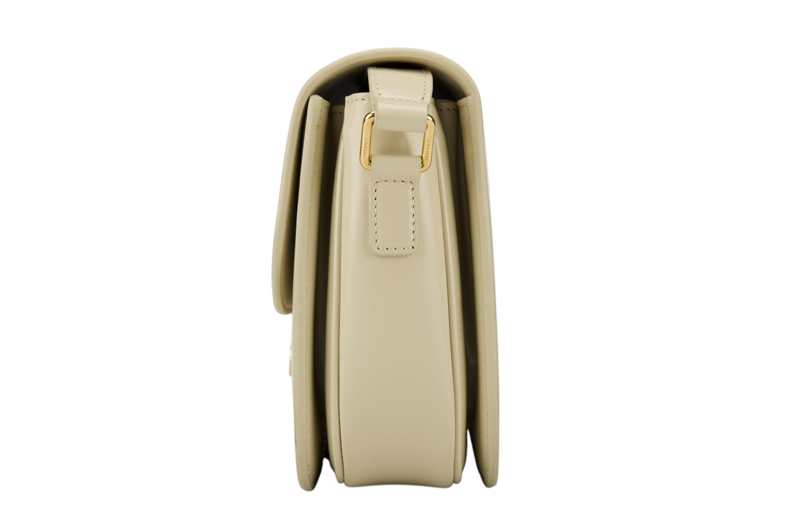 0696. Celine Triomphe Limestone Beige Calfskin Leather Shoulder Bag Gold hardware6