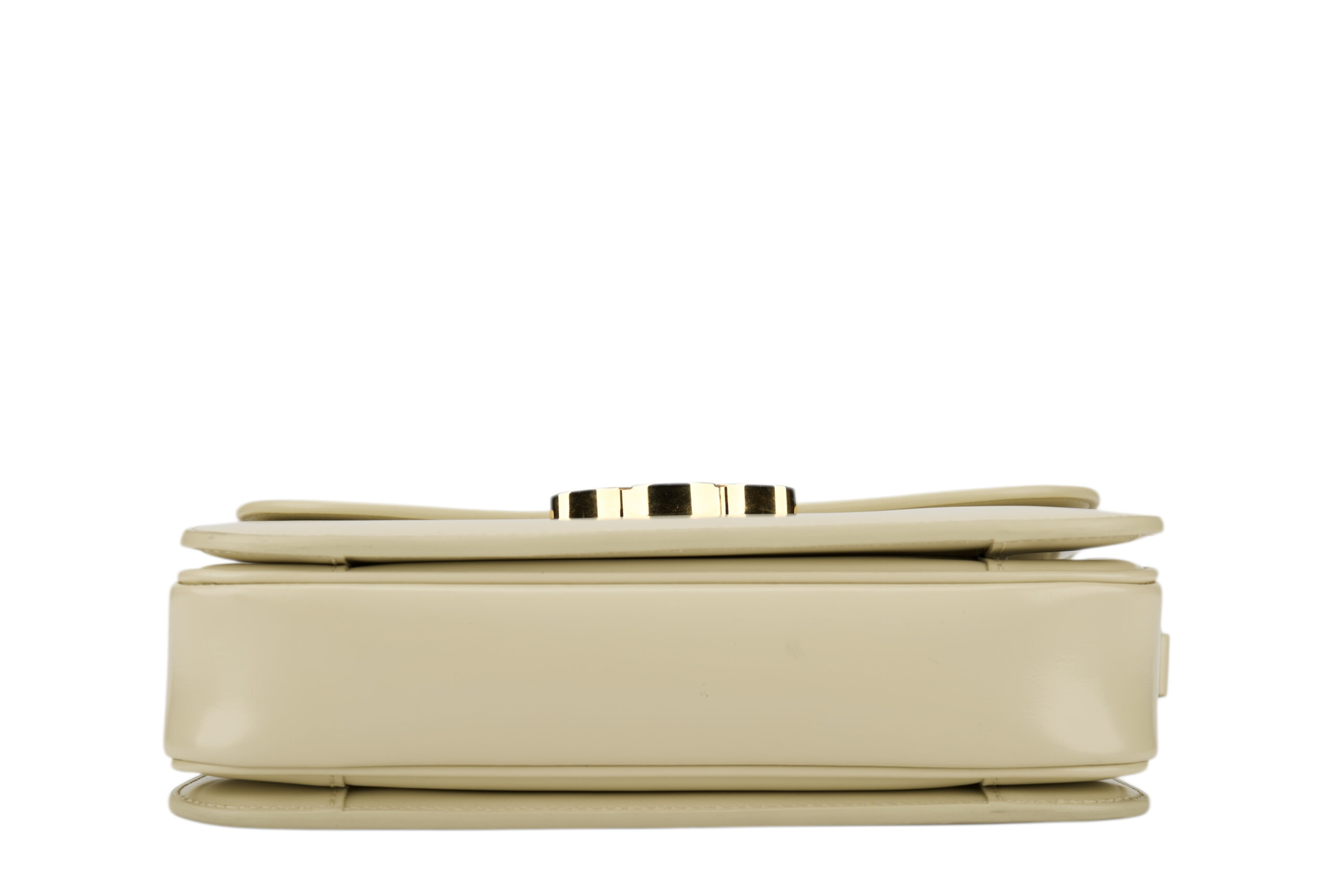 0696. Celine Triomphe Limestone Beige Calfskin Leather Shoulder Bag Gold hardware7