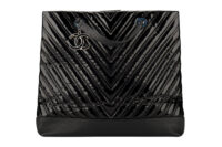 0700. Chanel Chevron Black Patent Leather Tote, Silver Hardware1