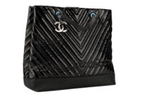 0700. Chanel Chevron Black Patent Leather Tote, Silver Hardware3