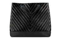 0700. Chanel Chevron Black Patent Leather Tote, Silver Hardware4