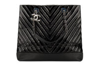 0700. Chanel Chevron Black Patent Leather Tote, Silver Hardware6