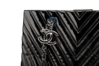 0700. Chanel Chevron Black Patent Leather Tote, Silver Hardware7