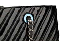 0700. Chanel Chevron Black Patent Leather Tote, Silver Hardware9