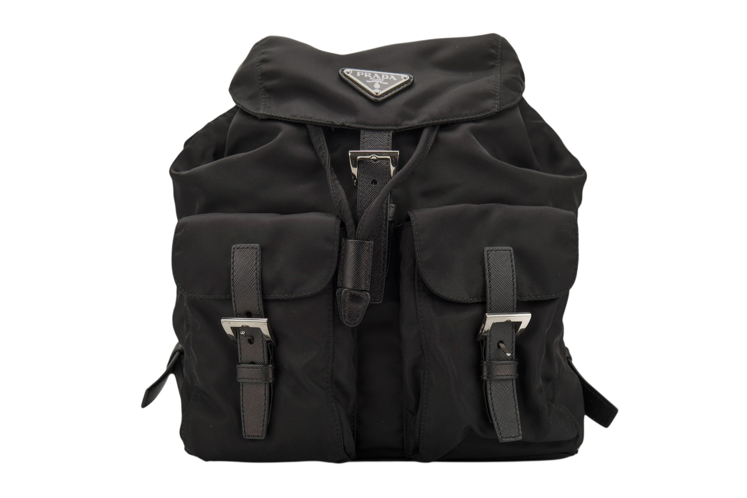 0682. Prada Re-nylon Black Backpack, Silver Hardware1