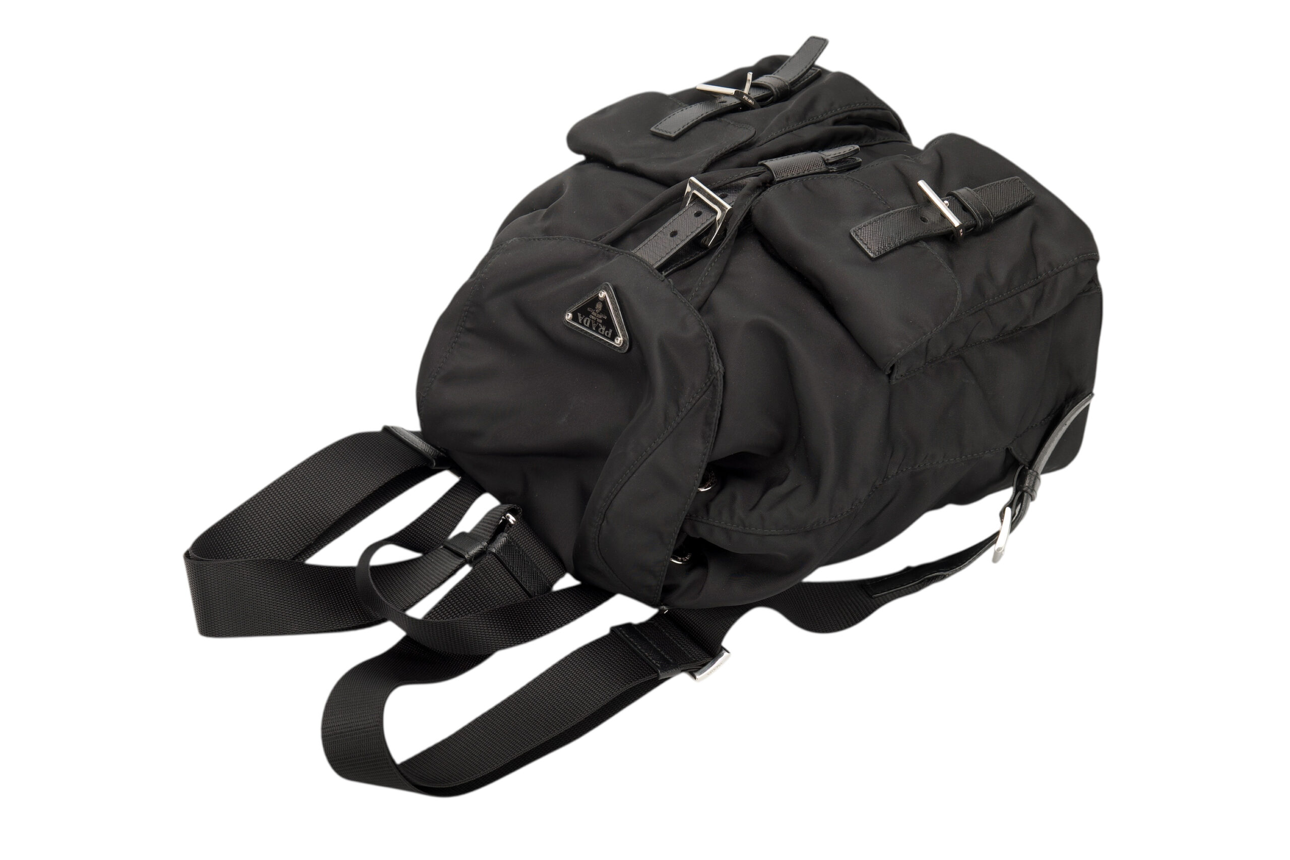 0682. Prada Re-nylon Black Backpack, Silver Hardware10