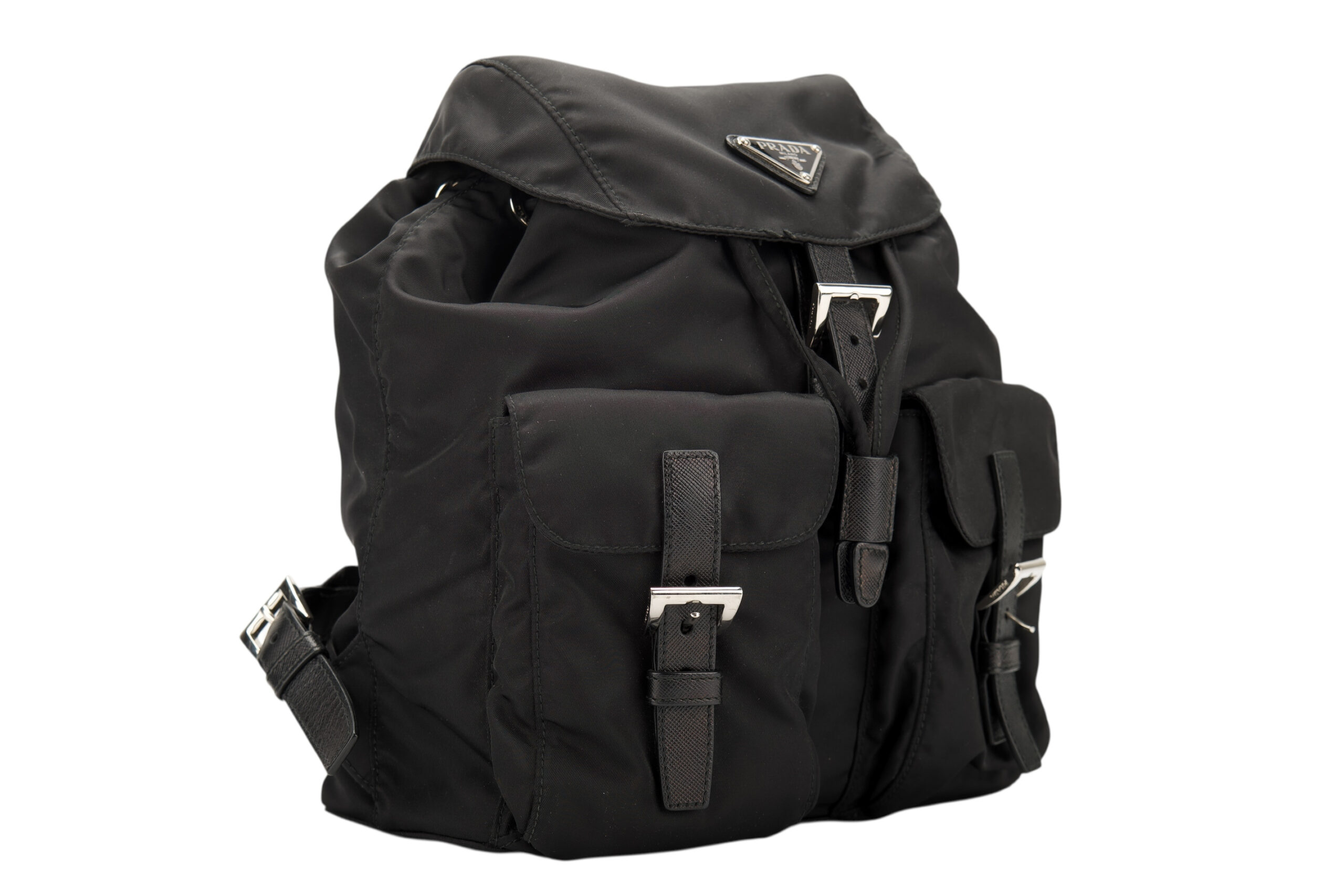 0682. Prada Re-nylon Black Backpack, Silver Hardware2