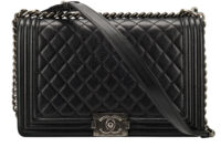 0711. Chanel Boy Bag Large Black Lambskin Diamond Quilted Leather, Ruthenium Hardware1