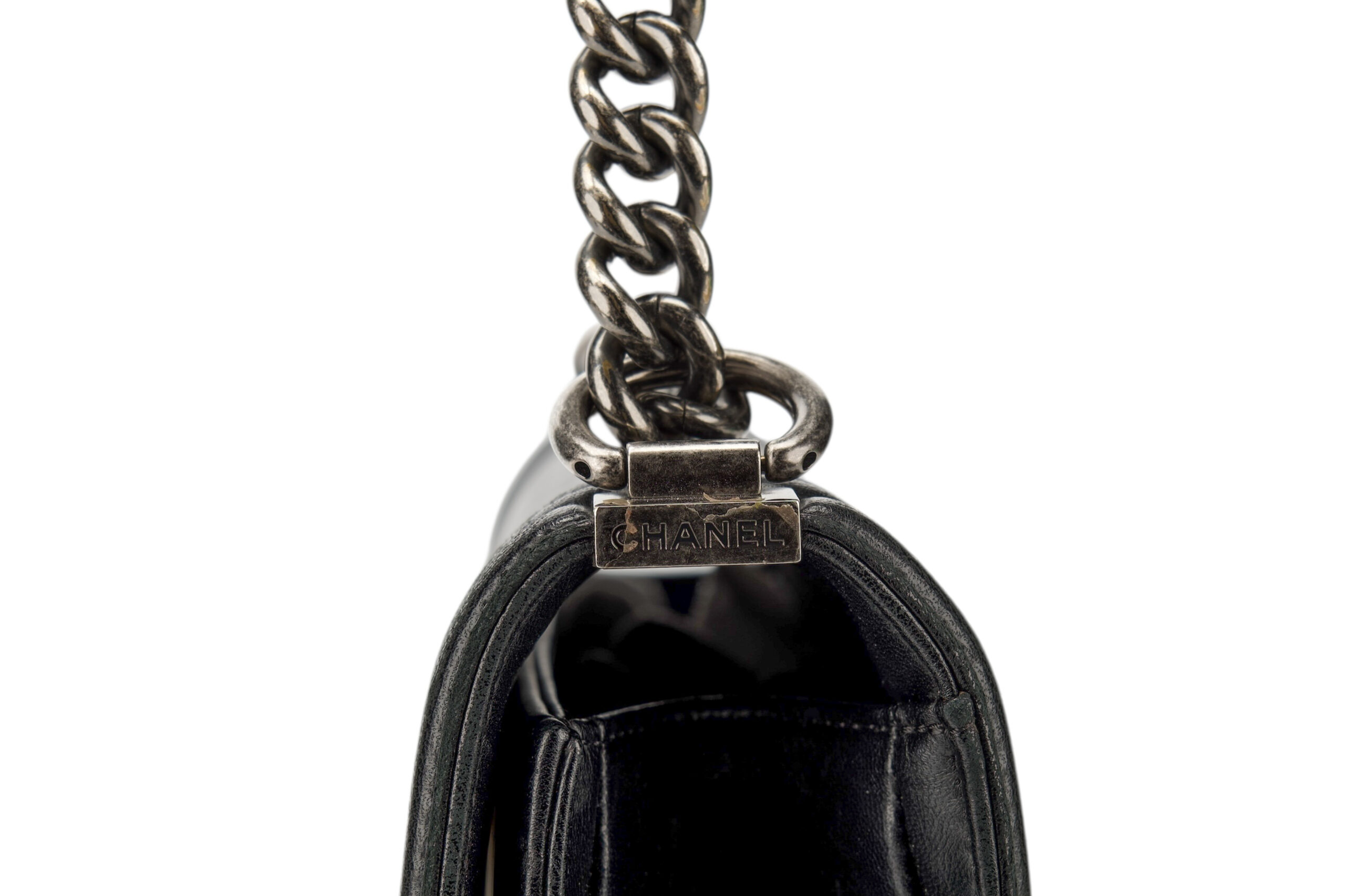 0711. Chanel Boy Bag Large Black Lambskin Diamond Quilted Leather, Ruthenium Hardware11