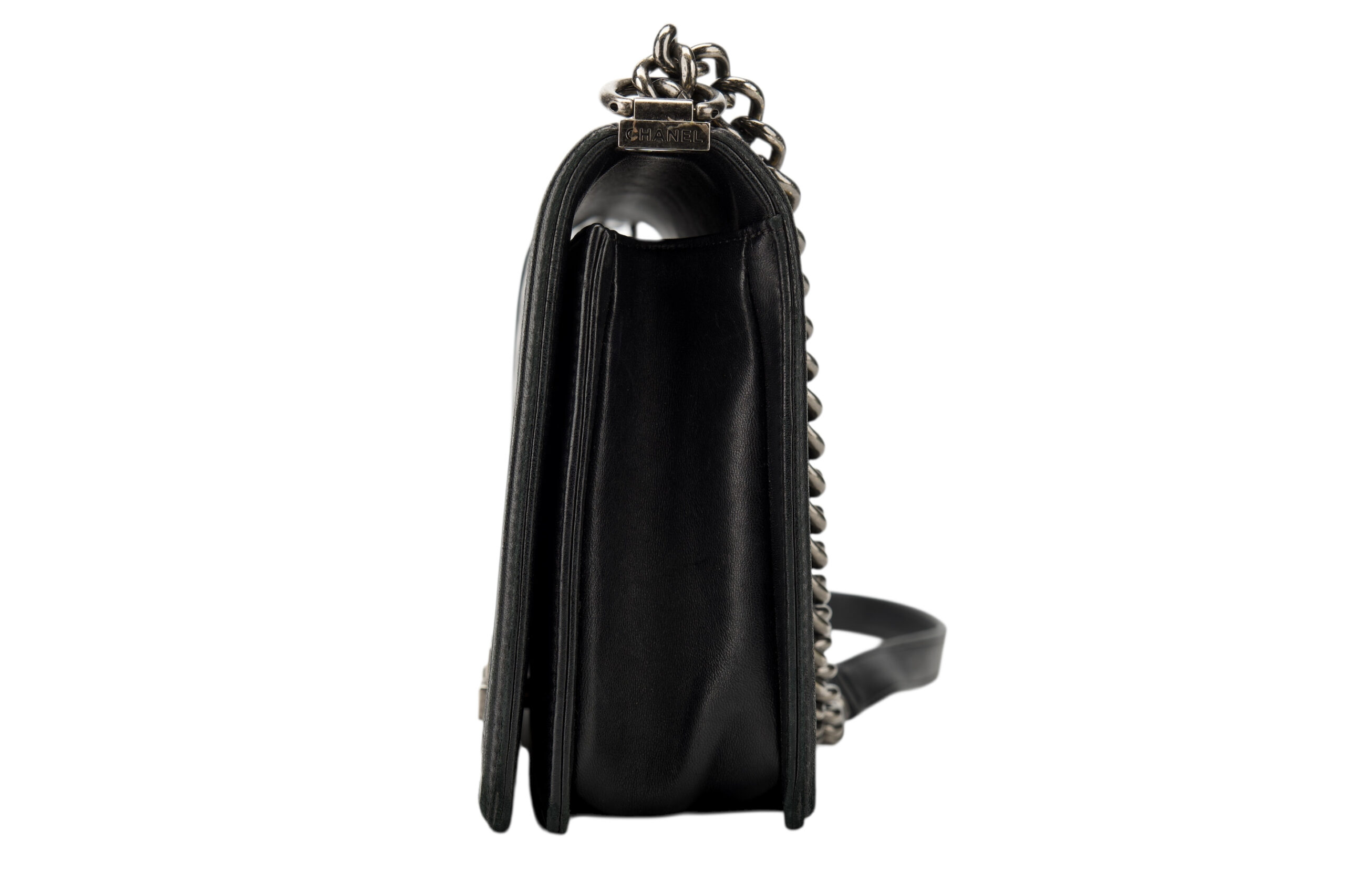 0711. Chanel Boy Bag Large Black Lambskin Diamond Quilted Leather, Ruthenium Hardware5