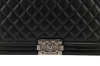 0711. Chanel Boy Bag Large Black Lambskin Diamond Quilted Leather, Ruthenium Hardware7
