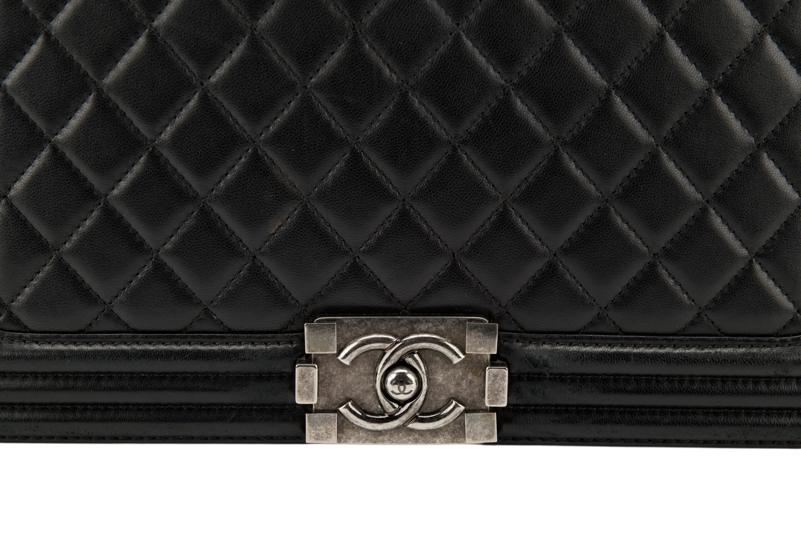 0711. Chanel Boy Bag Large Black Lambskin Diamond Quilted Leather, Ruthenium Hardware7