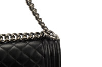 0711. Chanel Boy Bag Large Black Lambskin Diamond Quilted Leather, Ruthenium Hardware9