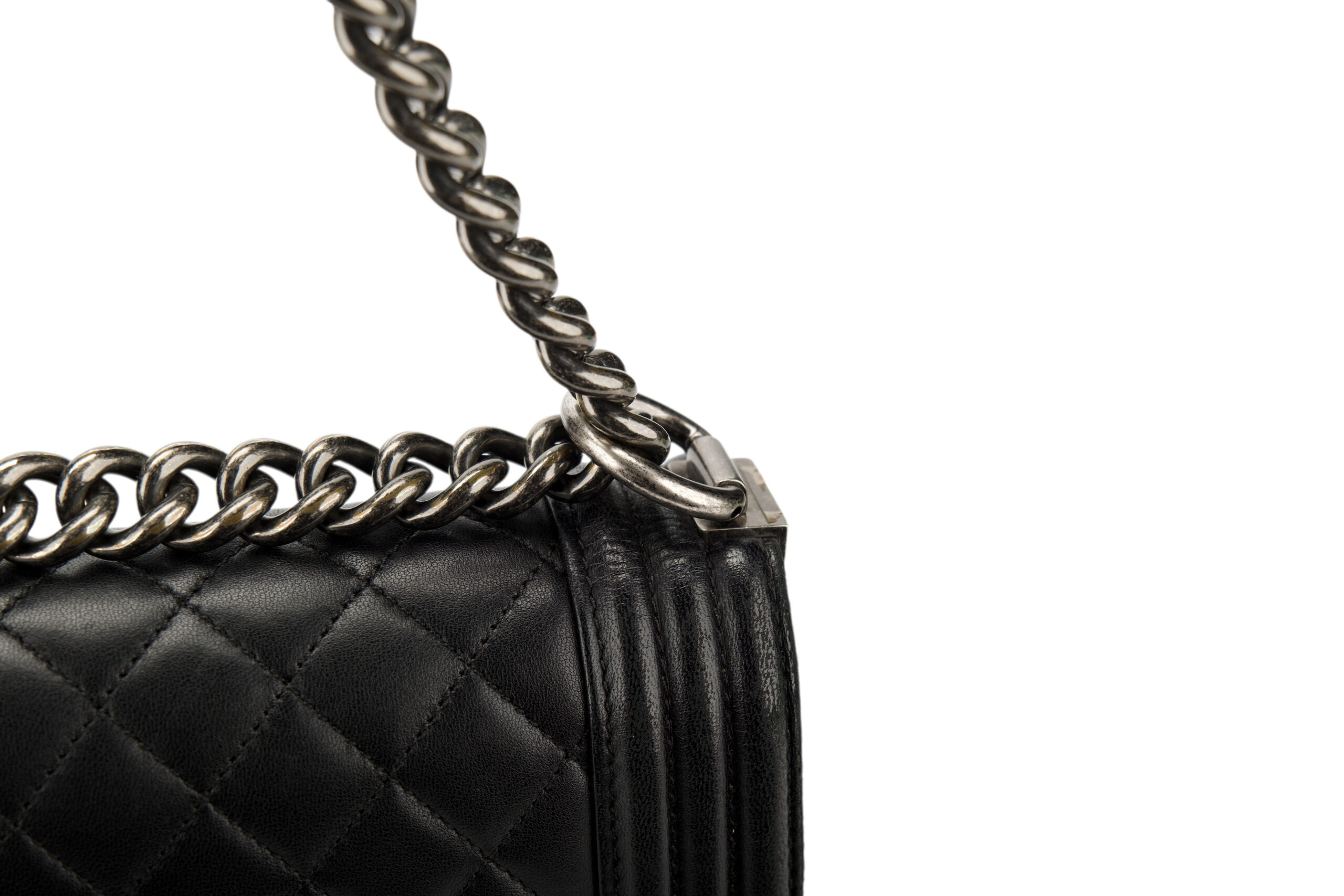 0711. Chanel Boy Bag Large Black Lambskin Diamond Quilted Leather, Ruthenium Hardware9
