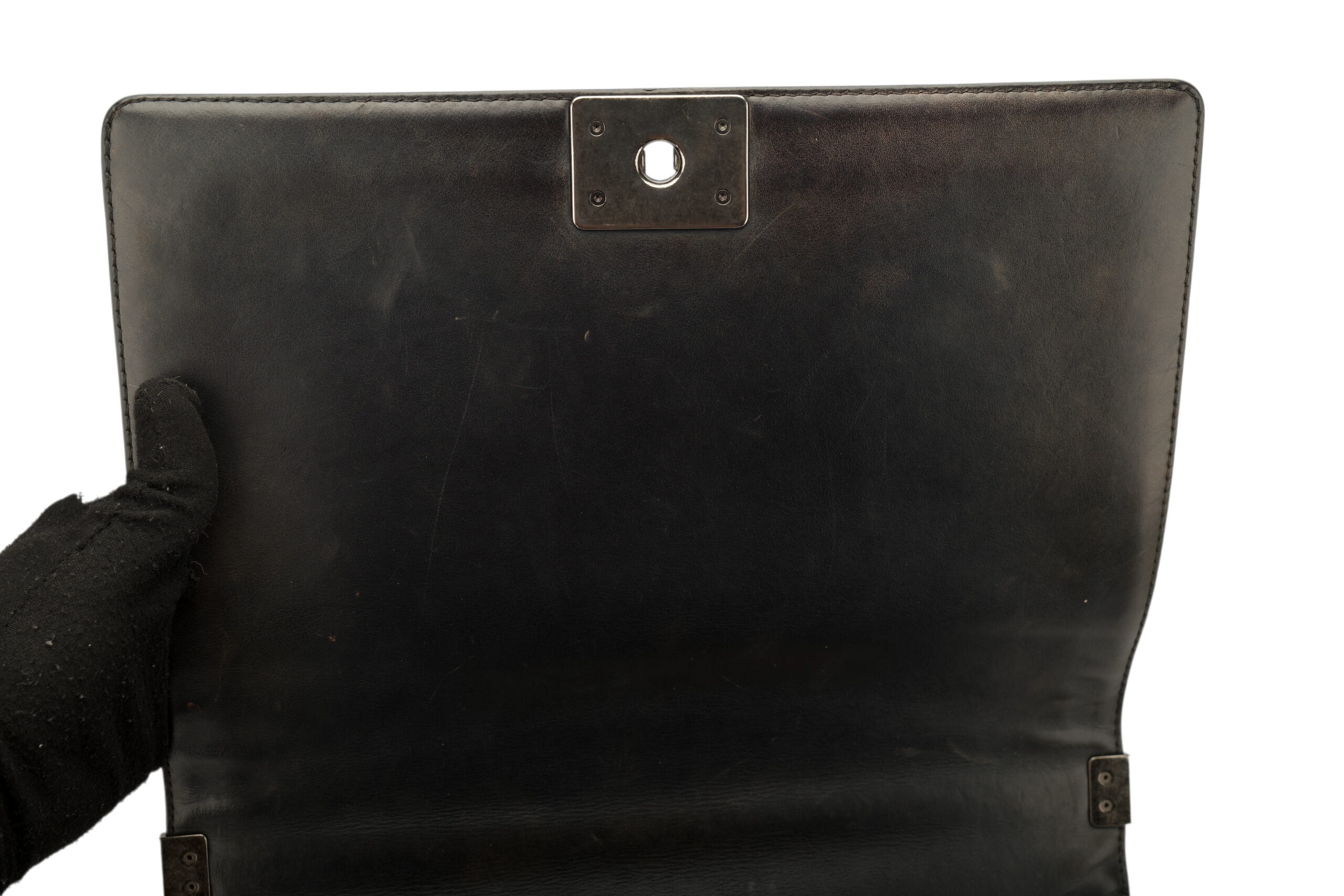 0713. Chanel Boy Bag Large Black Quilted Patent Leather, Ruthenium Hardware11