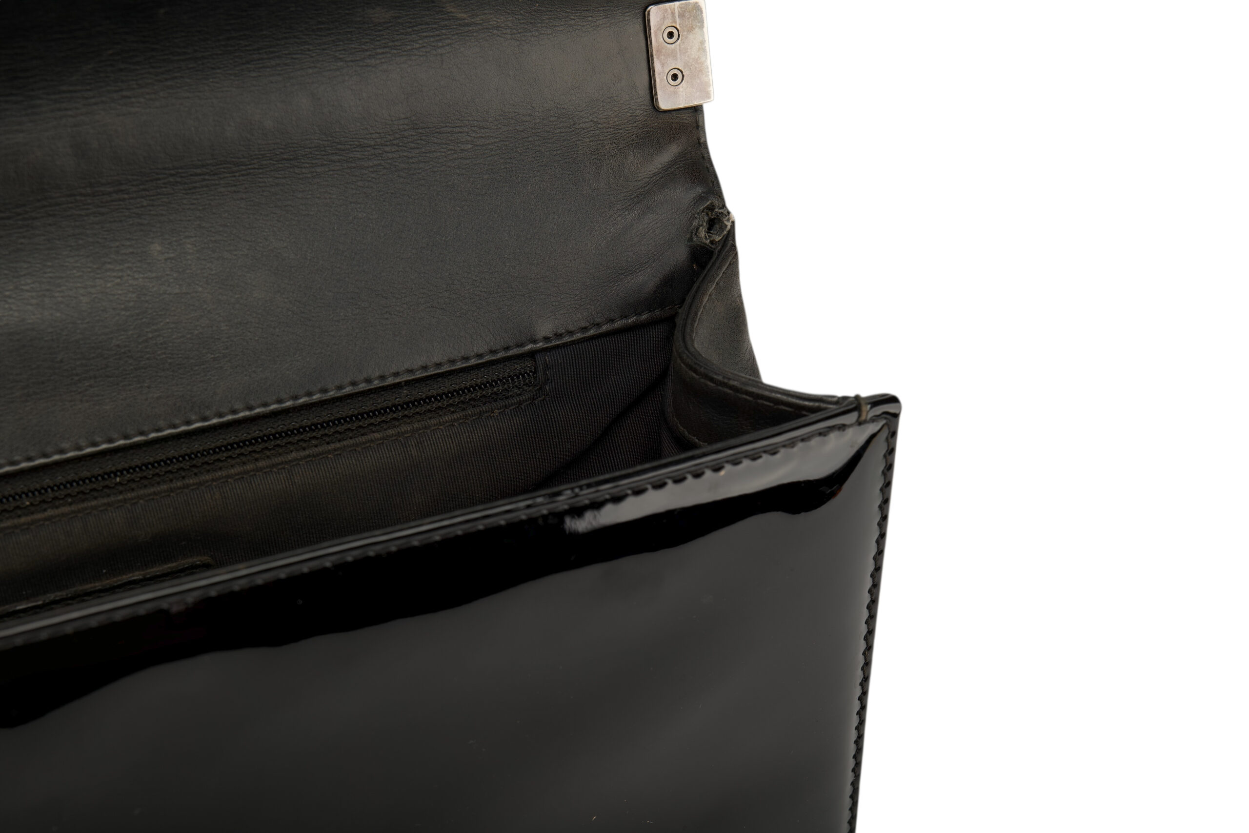 0713. Chanel Boy Bag Large Black Quilted Patent Leather, Ruthenium Hardware12