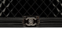 0713. Chanel Boy Bag Large Black Quilted Patent Leather, Ruthenium Hardware7