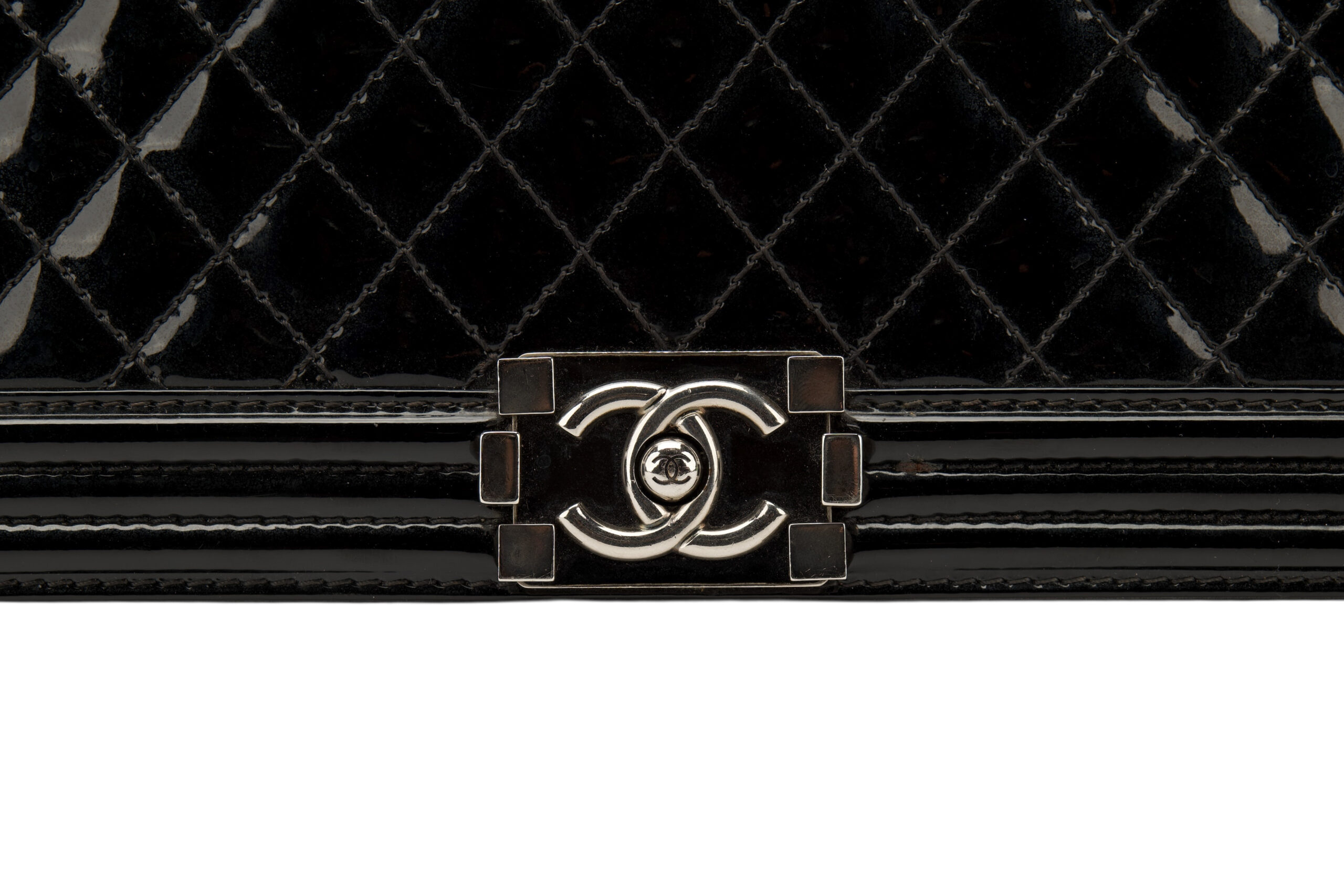 0713. Chanel Boy Bag Large Black Quilted Patent Leather, Ruthenium Hardware7