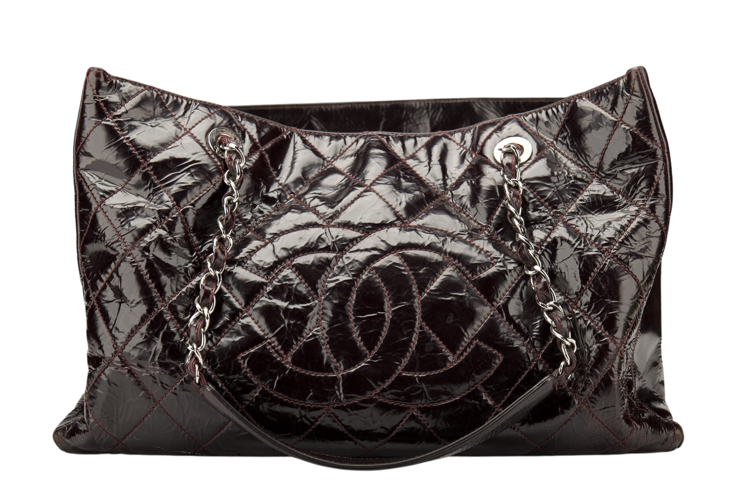 0714. Chanel Grand Shopping Tote (GST) Crinkled Burgundy Leather, Silver Hardware1