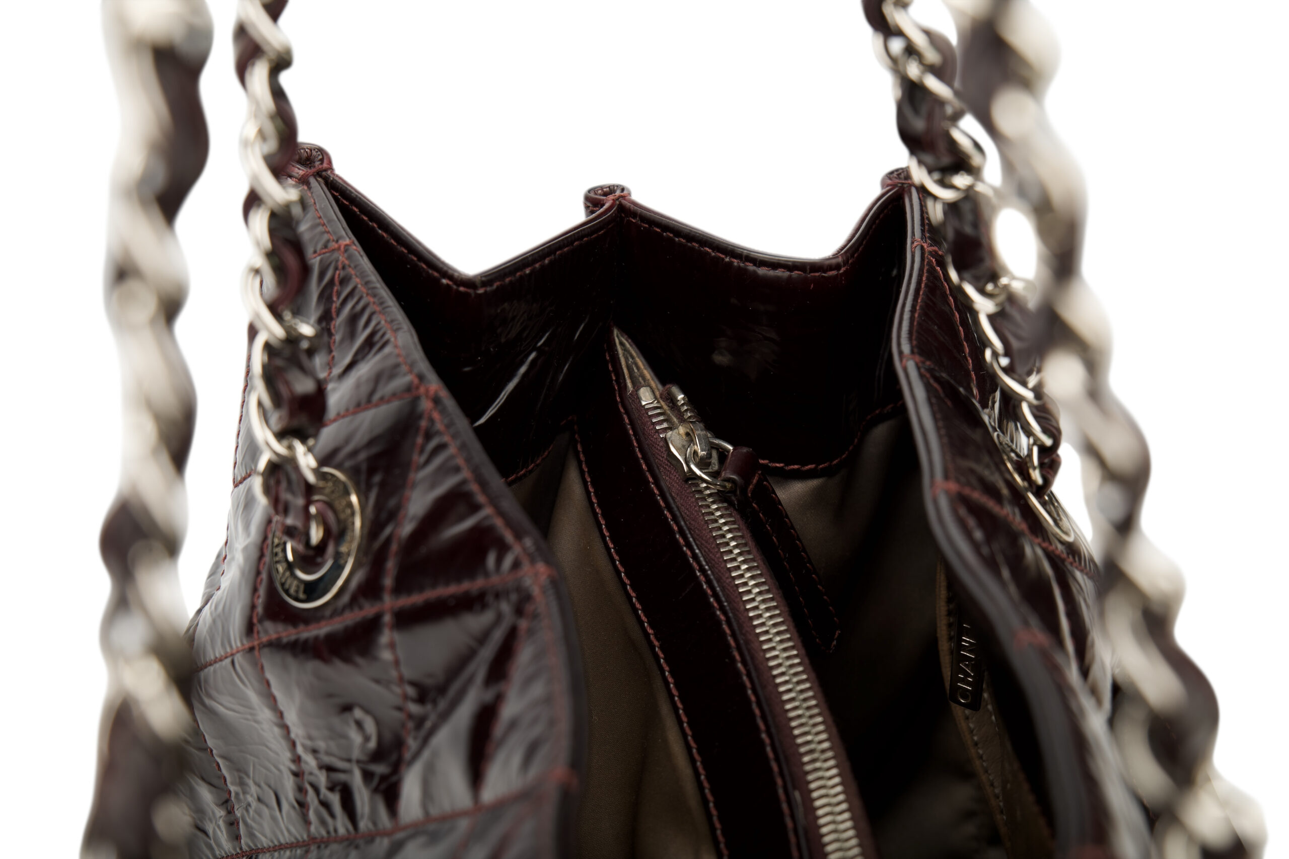 0714. Chanel Grand Shopping Tote (GST) Crinkled Burgundy Leather, Silver Hardware10