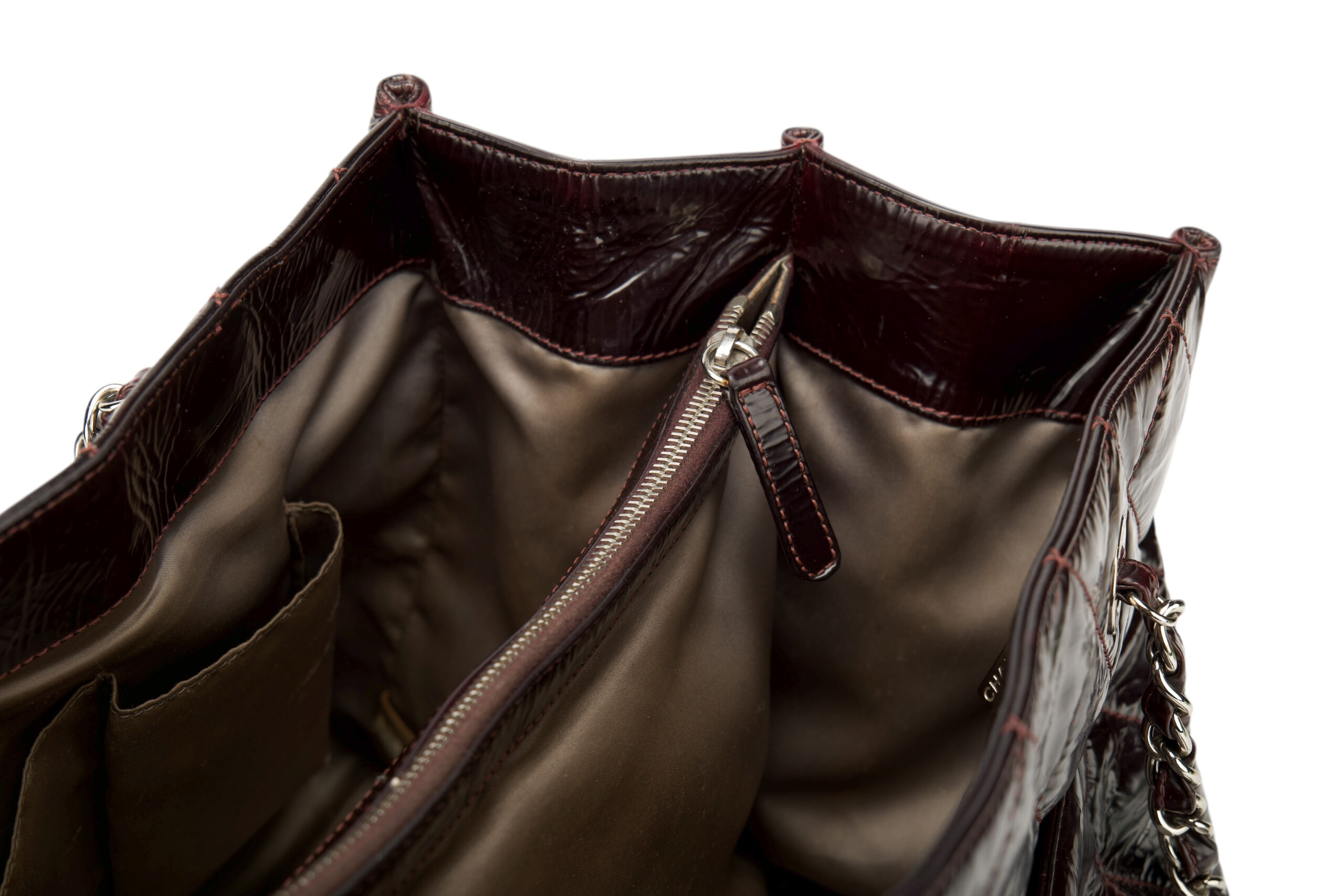 0714. Chanel Grand Shopping Tote (GST) Crinkled Burgundy Leather, Silver Hardware11