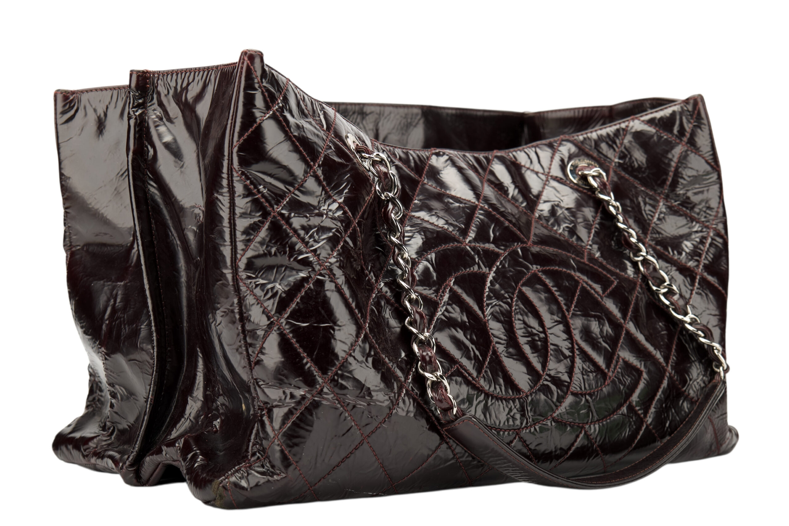 0714. Chanel Grand Shopping Tote (GST) Crinkled Burgundy Leather, Silver Hardware2