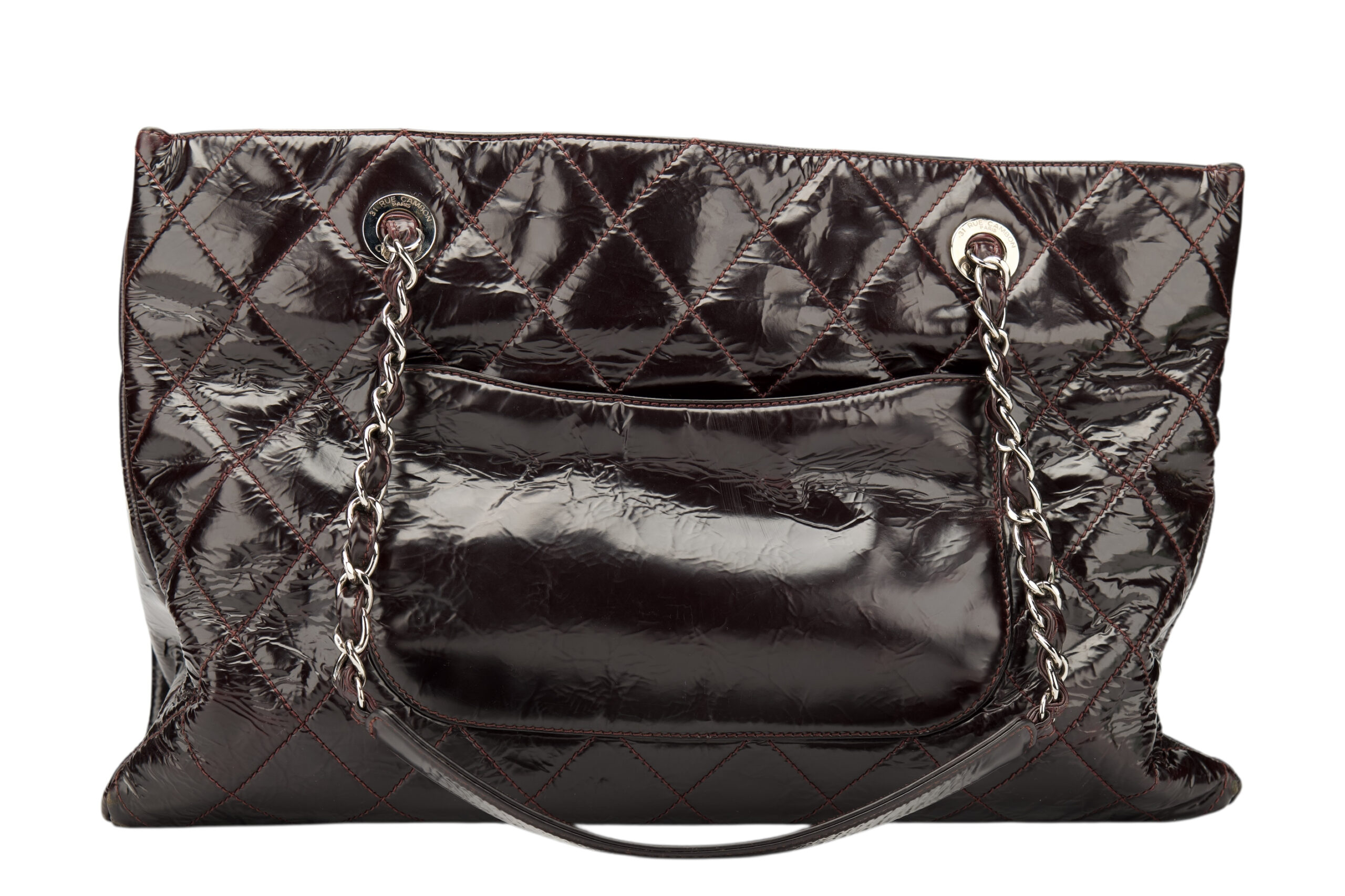 0714. Chanel Grand Shopping Tote (GST) Crinkled Burgundy Leather, Silver Hardware4