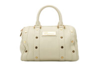 0720. Chopard Off White Pebbled Leather Studded Boston Bag1