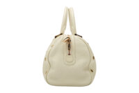 0720. Chopard Off White Pebbled Leather Studded Boston Bag3