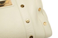 0720. Chopard Off White Pebbled Leather Studded Boston Bag8