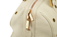 0720. Chopard Off White Pebbled Leather Studded Boston Bag9